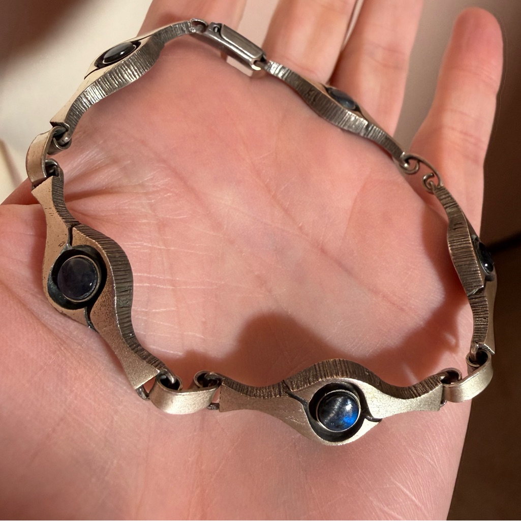 Stein & Laine Vintage 70’s Sterling Silver Modernist Cobalt Blue Glass Bracelet